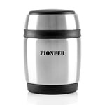 Pioneer Flasque boîte isotherme avec culière à double paroi pour Soupe et/ou Nourriture en acier inoxydable 18/10 – 0,38L, argent, 8 heures chaud/ froid, antifuite