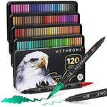 Hethrone Feutres Coloriage Adulte Enfant 120 Couleurs Feutres Pinceaux Aquarelle Double Pointe pour Dessin Bullet Journal Calligraphie Art Mandalas (120 noir)