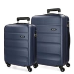 Roll Road Flex Set de Bagages Bleu 55/65 cms Rigide ABS Serrure à combinaison 91L 4 roues Bagage à main