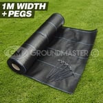 1m Wide Groundmaster™ Heavy Duty Weed Control Fabric Cover Membrane + Pegs