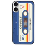 Coque noire pour Iphone 16 PLUS cassette bleu avec votre texte