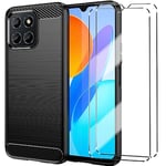 [3 in 1] Case Compatible with Honor 70 Lite/Honor X6 Cover with 2 Pack Tempered Glass Screen Protector for Honor 70 Lite/Honor X6, Slim Fit Soft TPU Shockproof Anti-Scratch Phone Case Cover - Black