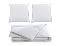 Pack couette 220 x 240 cm + 2 oreillers 65 x 65 cm anti-acariens enveloppe 100% percale et garnissage plumettes et duvet - Blanc