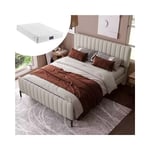 Lit simple 160 x 200 cm avec matelas, cadre de lit en métal, sommier à lattes, tête de lit réglable, cadre de lit pour chambre à coucher et chambre