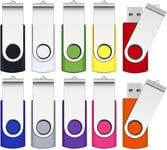 4GB Memory Stick 10 Pack, Flash Drive USB 2.0 Swivel Thumb Drives Data Storage Jump Drive Zip Drive Memory Sticks External Devices with LED Indicator(10 Mixed Color with Lanyard)