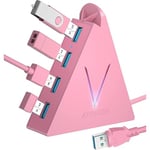 JoyReken 4-Port USB 3.0 Hub, FlyingVHUB Vertical Data USB Hub with 2 ft Extended Cable, for Mac, PC, Xbox One, PS4, PS5, iMac, Surface Pro, XPS, Laptop, Desktop, Flash Drive, Mobile HDD (Pink)