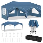 WOLTU Tonnelle de Jardin, Pergola, Barnum, Tonnelle Pliante 3x6m avec 6 Parois Latérales, Gazebo, Hauteur Réglable, Imperméable, Protection de UV, avec Sac de Transport,Bleu