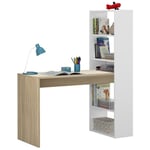 Pegane - Bureau avec étagère intégrée coloris blanc artic / chêne canadien - Hauteur 144 x Longueur 120 x Profondeur 53 cm