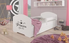 ADRK Furniture Pepe Barrier Princess Black -lastensänky, 140 x 70 cm, valkoinen + patja + vuodevaatelaatikko