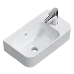 EMKE Lavabo suspendu 450 x 265 x 156 mm - Lavabo compact et élégant pour petites salles de bains et WC d'invité - Robinet à droite, installation murale, blanc brillant