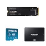 Samsung 980 500 GB PCIe 3.0 (up to 3500mbs) NVMe M.2 EVO Select 512GB microSDXC UHS-I U3 130MB/s Full HD SSD 870 EVO, 500 GB, Form Factor 2.5”