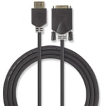 Nedis HDMI™ kabel | HDMI™ Stik | DVI-D 24 + 1-pin han | 1080p | Guldplateret | 2.00 m | Lige | PVC | Antracit | Window Box med Euro lås