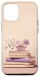 Coque pour iPhone 14 Livres rose violet pastel et fleur sur fond beige
