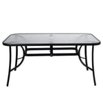 Table de jardin SPRINGOS® avec plateau en verre Trou parasol 90 x 150 cm Verre trempé Cadre métallique