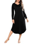 Bresdk Chemise de Nuit Femme Coton Longue, Chemise de Nuit Femme Manches Longues Hiver Vêtements de Nuit Femme Col en V Robe de Nuit Femme Boutonnée