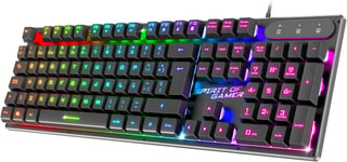 | Clavier Gamer Semi-Mecanique Filaire pour PC | Layout QWERTY Espagnol | 26 Touches Anti-Ghosting | 3 Modes de Rétroéclairage RGB | Slim USB Gaming Keyboard