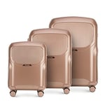 WITTCHEN Lady 2 Stylish Set of 3 Suitcases Travel Luggage Hard-Wearing Polycarbonate 4 Double Wheels TSA Combination Lock Size (S+M+L) Muted Pink Elements in Rose Gold