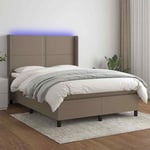 Sommier � lattes de lit matelas LED Taupe 140x190 cm Tissu