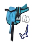 Y&Z Selle de cheval Freemax légère et synthétique sans arçon avec étrier assorti et licol de designer (taille 38,1 à 45,7 cm) (36,8 cm, turquoise)