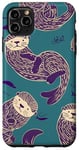 Coque pour iPhone 11 Pro Max Violet moderne ethnique mignon loutre de mer sur bleu sarcelle uni