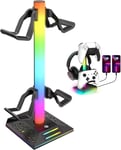 Support Casque Gamer,Support Manette,RGB 10 Couleurs Claires,avec Port USB Type-c, Support de Casque de Bureau Universel pour Tous Les Casques de Jeu,Contrôleurs de Jeu (Noir)