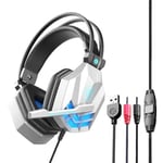 3.5MM Fil Lumineux Gaming Headset Antibruit Soft Earmuff Casque Avec Microphone Pour Smartphones PC Play Station 4-blanc bleu_XINENGJI