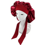 Silk Bonnet Naturligt lockigt hår Sova Satin Bonnet red