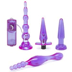 Lovehoney Get Started 4 Piece Anal Toys Kit - with 2 Butt Plugs & Vibrating Anal Beads - Beginner-Friendly Adult Sex Toys - Purple