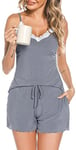 Wikoan Pyjama Femme Short Sexy Ensembles de Pyjama Court Pyjama en Dentelle Col V Cami et Shorts pour Femmes Vêtements de Nuit Été Gris Clair L