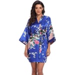 GROPC Robe De Chambre Satin Femme,Saint Valentin Lingerie Sexy Soie Soie Rétro Paon Impression Babydoll Robe Robe De Mariée Peignoir Kimono Vêtements De Nuit pour Les Cadeaux d'amis,Bleu,XXL