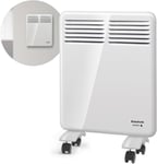 Convecteur électrique 500W, IP24 pour une utilisation en salle de bain, Support mural, Écran numérique, Programmable, Sécurité anti-chauffe, Capteur ""Fenêtre ouverte"", Blanc