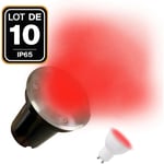 10 Spots Encastrables de Sol Rond Inox 304 Exterieur IP65 + Ampoules GU10 7W rouge