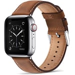 WFEAGL Compatible pour Bracelet Apple Watch 40mm 41mm 38mm 42mm(Séries 10),Bracelet de Cuir Véritable Remplacement pour iWatch Séries 10 9 8 7 6 5 4 3 2 1/SE/Ultra(Rouge Marron/Argent)