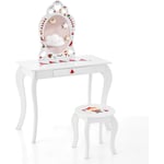 Coiffeuse Enfant Fille, Table de Maquillage avec Miroir Ovale et Tabouret, Charge 50KG, pour Enfants 3+ Ans, Pastèque - Goplus