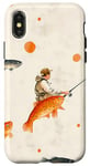 Coque pour iPhone X/XS Orange Aquarelle Polka Dots Fishing Pattern Art Print