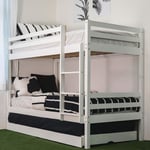 Mobilier Deco - gaston - Lit gigogne superposé 3 personnes 90 x 190 cm en bois blanc - Blanc