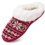 Hiver Pantoufles Femmes en Mousse Mémoire Confort Laine-Peluche Pantoufles Maison Intérieur Mignon Mules Chaussons Anti-Slip Chaud Souple House Chaussures pour Dames Rouge de Noël,39.5