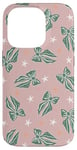 iPhone 14 Pro Aesthetic Green Bow On Light Pink Coquette Pink Christmas Case