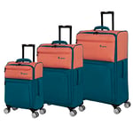 it luggage Duo-Tone 3 Piece Softside 4 Wheel Spinner Set, Peach/Sea Teal, 3 PC Set, Duo-Tone 3 Piece Softside 4 Wheel Spinner Set