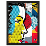 Artery8 Modern Abstract Woman Face in Profile Comic Book Style Red Yellow Geometric Halftone Artwork Framed Wall Art Print A4