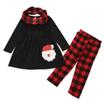 Jul Barn Flick Kläder Jultomten Print Utsvängda Tunika Långärmad Klänning Skjorta Toppar Rutiga Byxor Byxor Scarf Set Xmas Kläder 4-5 Years