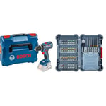 Bosch Professional Perceuse-Visseuse sans Fil GSR 18 V-28 sans Batterie Couple Dur/Doux 63/28 Nm, L-Boxx) + 40 pièces Kit d'embouts de tournevis