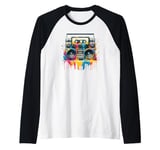 Dripping Paint Boombox Old School 80s Music Hip Hop Raglan Baseball Tee