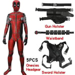 Deadpool-dräkt av hög kvalitet, cosplay för barn och vuxna, anime-superhjälte-cosplay, dödsväktare, anime-vuxenservice, trikåer, hattar - WELLNGS 5pcs 130