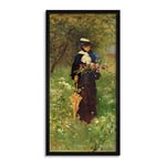 Artery8 Ferdinand Heilbuth Woman With Flowers C1875 Painting Framed Wall Art Print Long 25X12 Inch