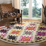 Safavieh Monaco Collection 6'7" Round Ivory/Multi MNC244A Boho Diamond Trellis Non-Shedding Dining Room Entryway Foyer Living Room Bedroom Area Rug