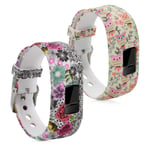 kwmobile 2x Silicone Straps Compatible with Garmin Vivofit jr. / jr. 2 - Set of 2 Fitness Tracker Replacement Watch Band Strap - Floral Owl Multicolor/Black/Champagne