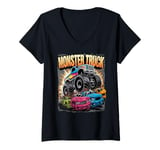 Womens Monster Truck Crushing Cars Tee for Monster Truck Lovers V-Neck T-Shirt