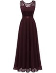 Berylove Robe Longue Femme Soirée Dentelle Fleur Mousseline Droite Bordeaux pour Mariage Invitée BLP7025 Burgundy S