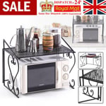 2 Tier Black Iron Microwave oven Rack Stand Storage Holder Kitchen Corner Shelf